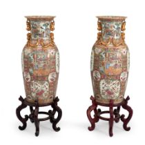 PAIR OF ROSE MEDALLION FLOOR VASES