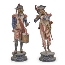 PAIR OF LARGE POLYCHROME PAINTED WHITE METAL FRENCH SOLDIER FIGURES