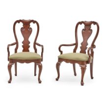 PAIR OF QUEEN ANNE-STYLE THOMASVILLE MAHOGANY ARMCHAIRS