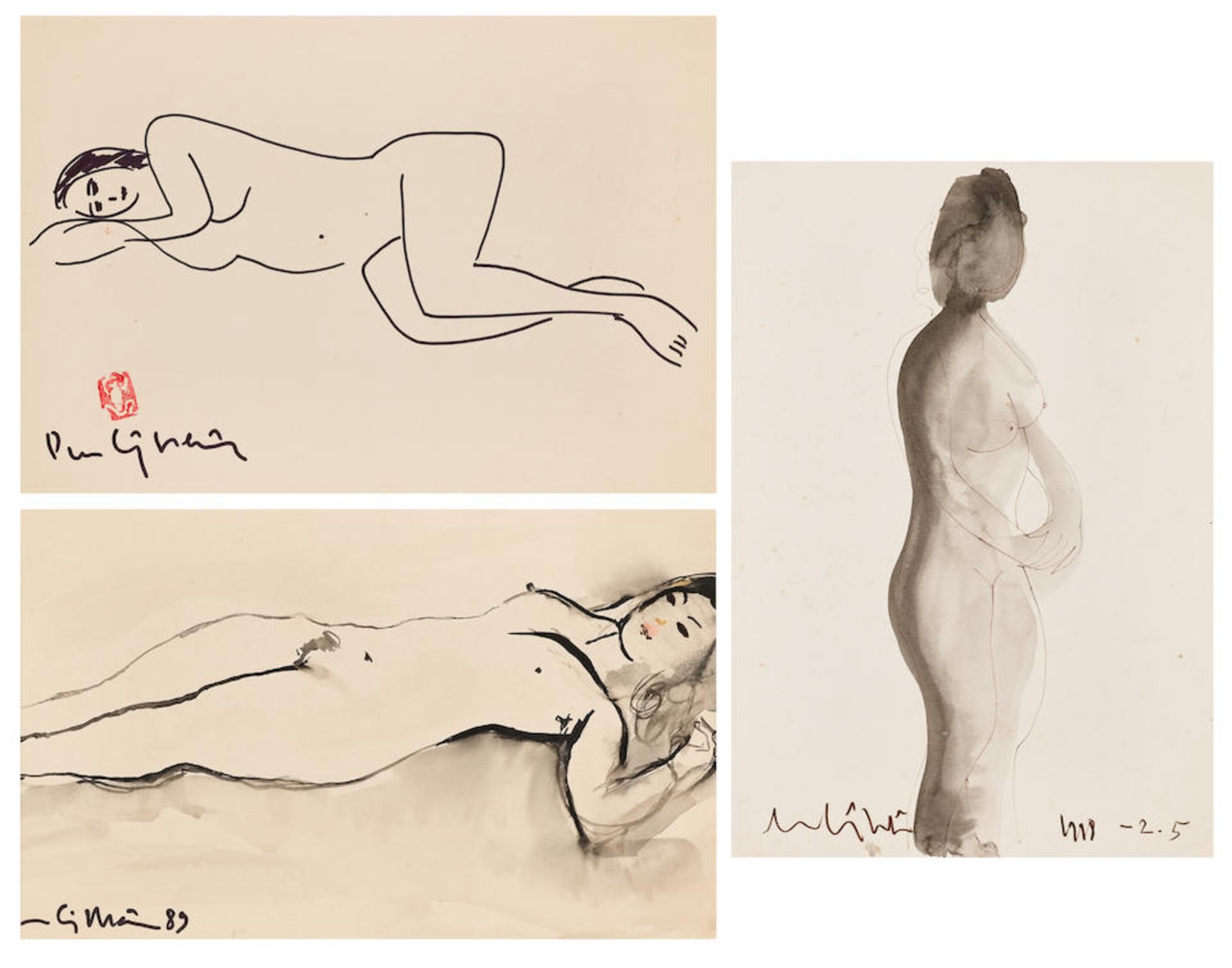 Luu Cong Nhan (Vietnamese, 1931-2007) Three drawings with nude