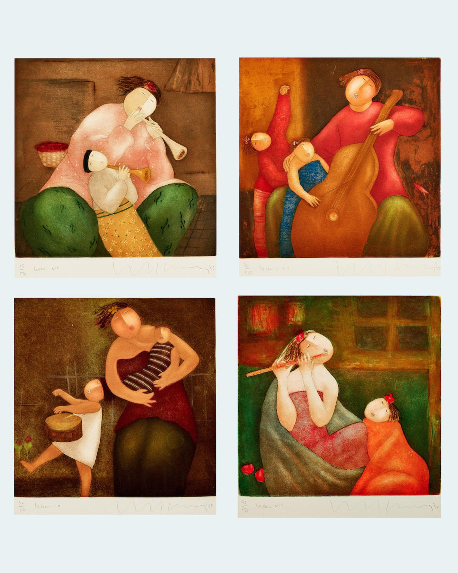 Eng Tay (Malaysian, born 1947) Four Colour Lithographs of Music Lesson