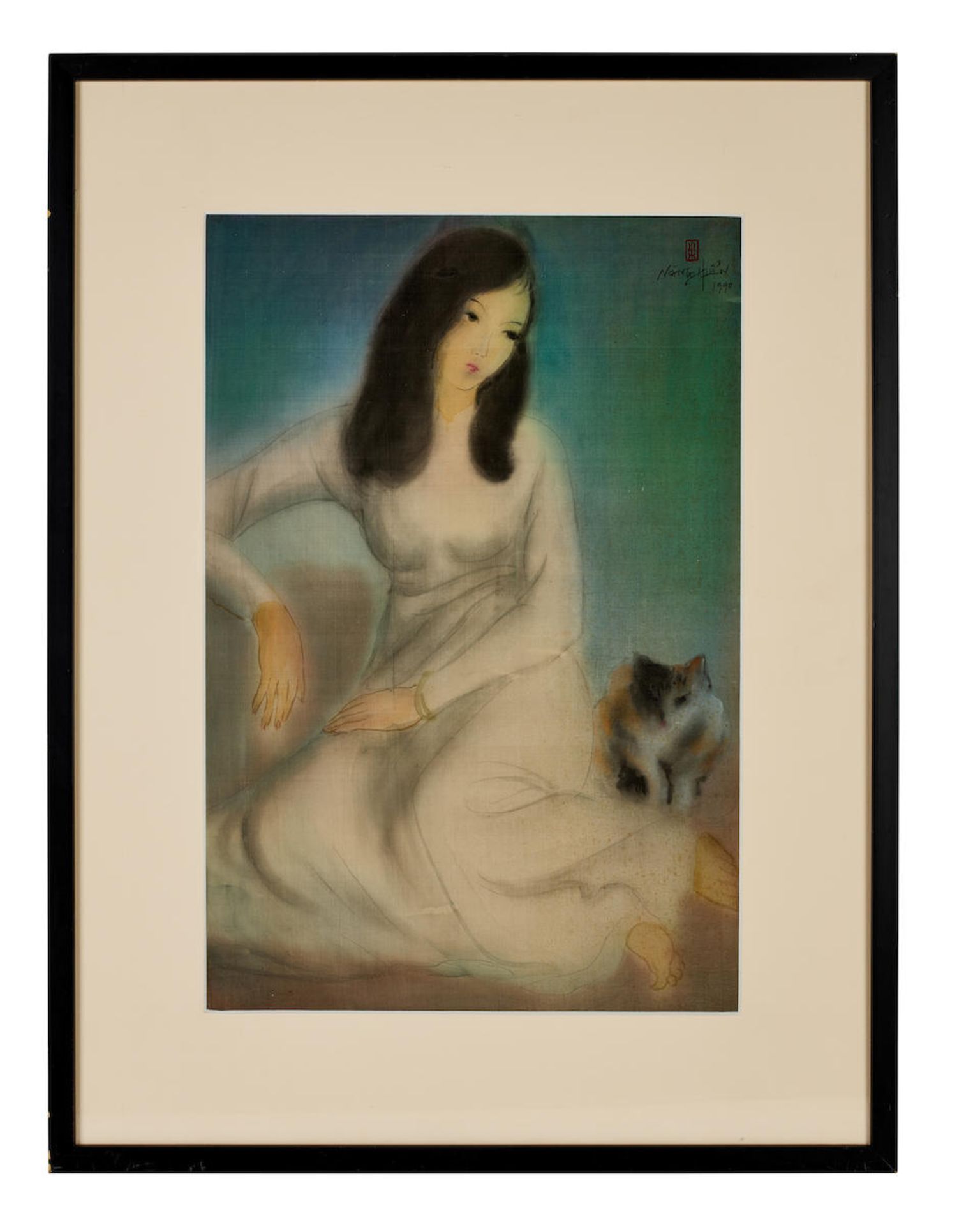 Le Nang Hien (Vietnamese, 1921-2014) Seated Lady with a Cat - Image 3 of 3