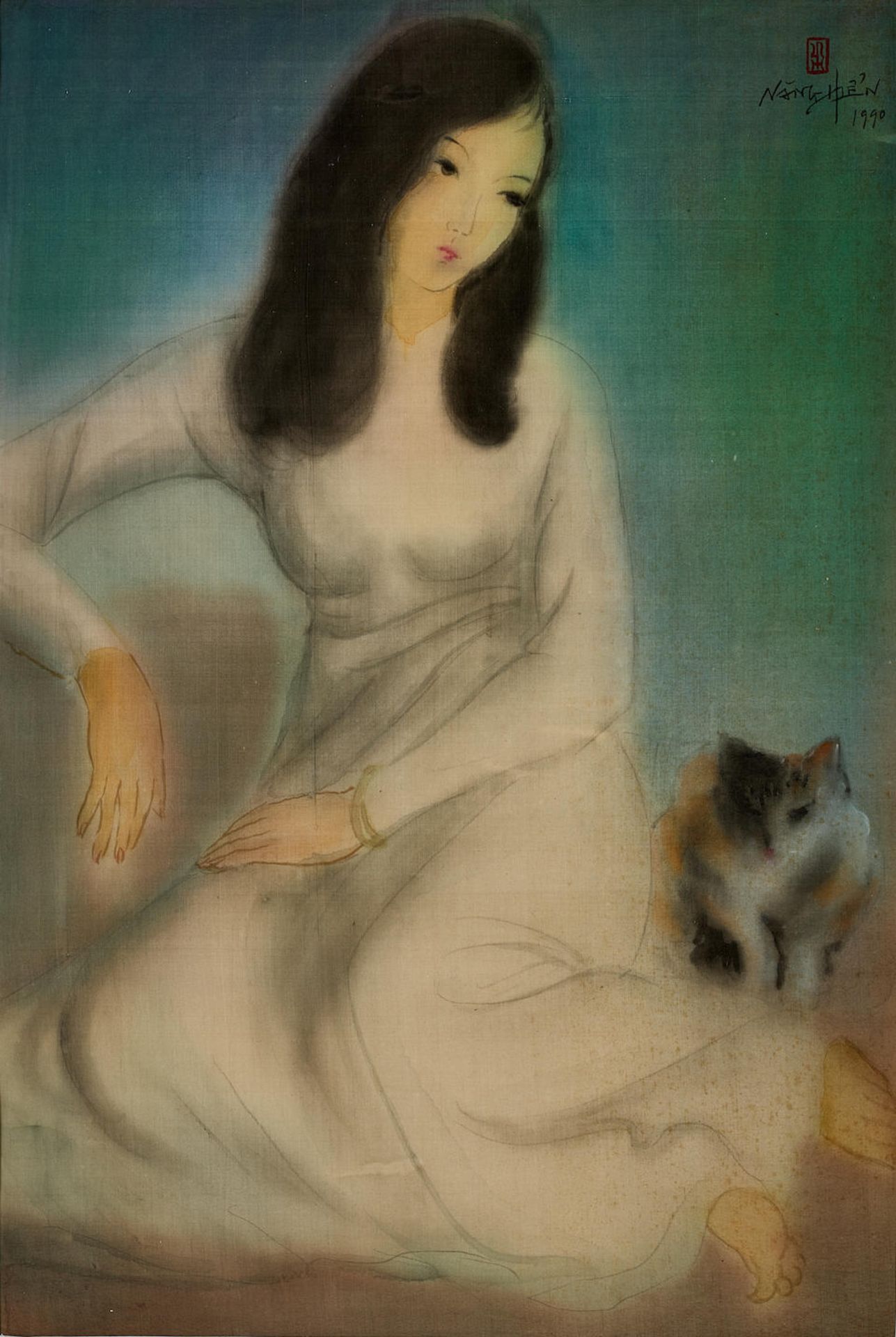 Le Nang Hien (Vietnamese, 1921-2014) Seated Lady with a Cat