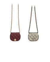 CHANEL: A SET OF 2 METALLIC GOLD QUILTED LAMBSKIN MINI MESSENGER BAG WITH RUTHENIUM HARDWARE; BU...