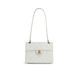 CHANEL: WHITE CAVIAR QUILTED FLAP BAG WITH GOLD TONED HARDWARE (Includes serial sticker, authent...