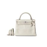 HERMÈS: BETON MATT ALLIGATOR KELLY 28 WITH PALLADIUM HARDWARE (Includes padlock, keys, cloc...