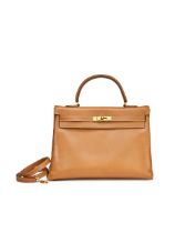 HERMÈS: NATURELLE (GOLD) VACHE ARDENNES KELLY 35 WITH GOLD HARDWARE (Includes strap (NO PAD...