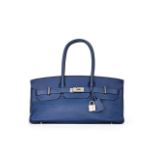 HERMÈS: BLEU BRIGHTON CLEMENCE SHOULDER BIRKIN 42 WITH PALLADIUM HARDWARE (Includes padlock...