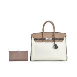 HERMÈS: A SET OF TRI-COLOUR WHITE, ETOUPE, ETAIN TOGO BIRKIN 35 WITH PALLADIUM HARDWARE; ET...