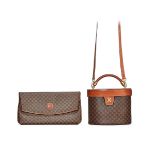 CÉLINE: A SET OF 2 MACADAM VINTAGE TOP HANDLE BAG AND BIG PURSE (Only Handle Bag: Includes ...