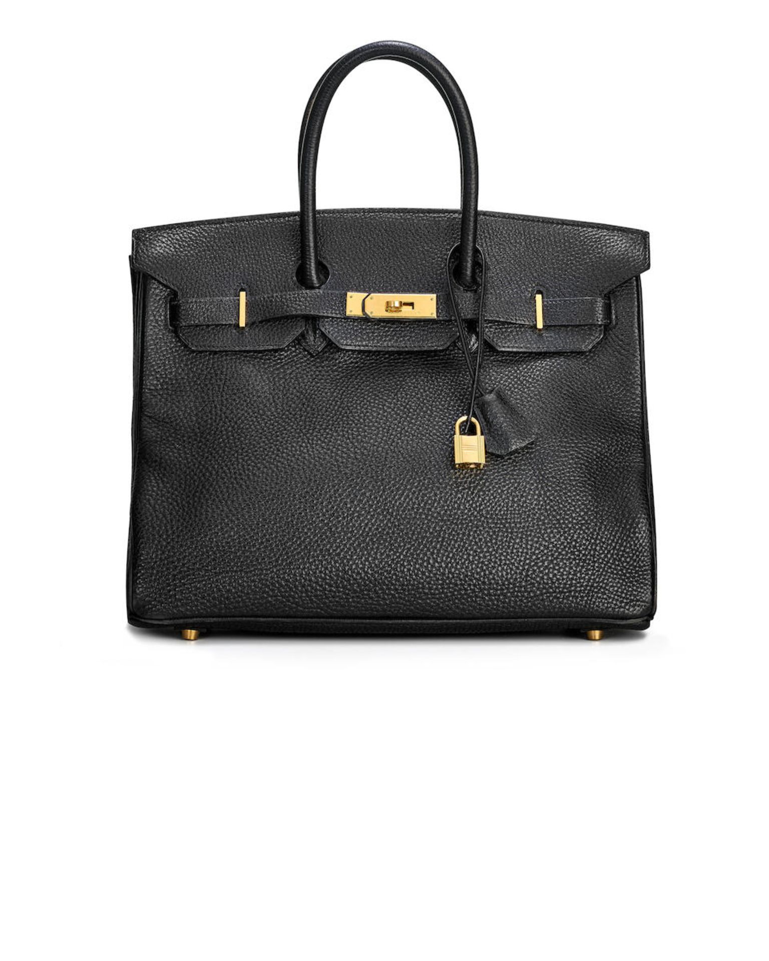 HERMÈS: BLACK CLEMENCE BIRKIN 35 WITH GOLD HARDWARE (Includes keys, padlock, clochette, ori...