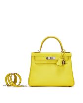 HERMÈS: LIME EVERCOLOR KELLY 28 WITH PALLADIUM HARDWARE (Includes keys, padlock, clochette,...