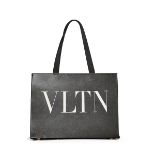 [NO RESERVE] VALENTINO GARAVANI: BLACK CALFSKIN VLTN TOTE BAG (Includes authenticity card, orig...