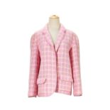 CHANEL: PINK AND WHITE HOUNDSTOOTH PATTTERN JACKET (Includes replacement button, thread swatch f...