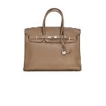 HERMÈS: ÉTOUPE CLÉMENCE BIRKIN 35 WITH PALLADIUM HARDWARE (Includes keys, padlock...