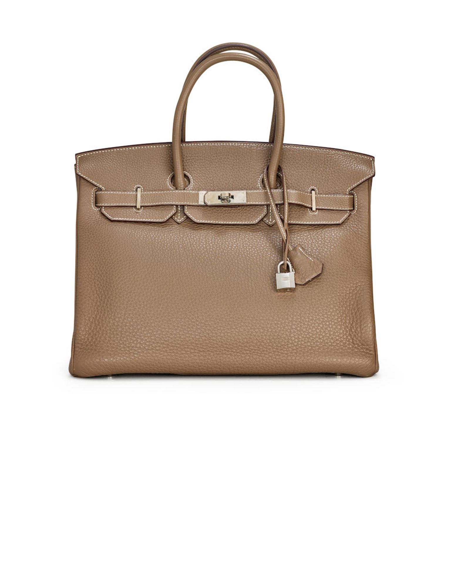 HERMÈS: ÉTOUPE CLÉMENCE BIRKIN 35 WITH PALLADIUM HARDWARE (Includes keys, padlock...