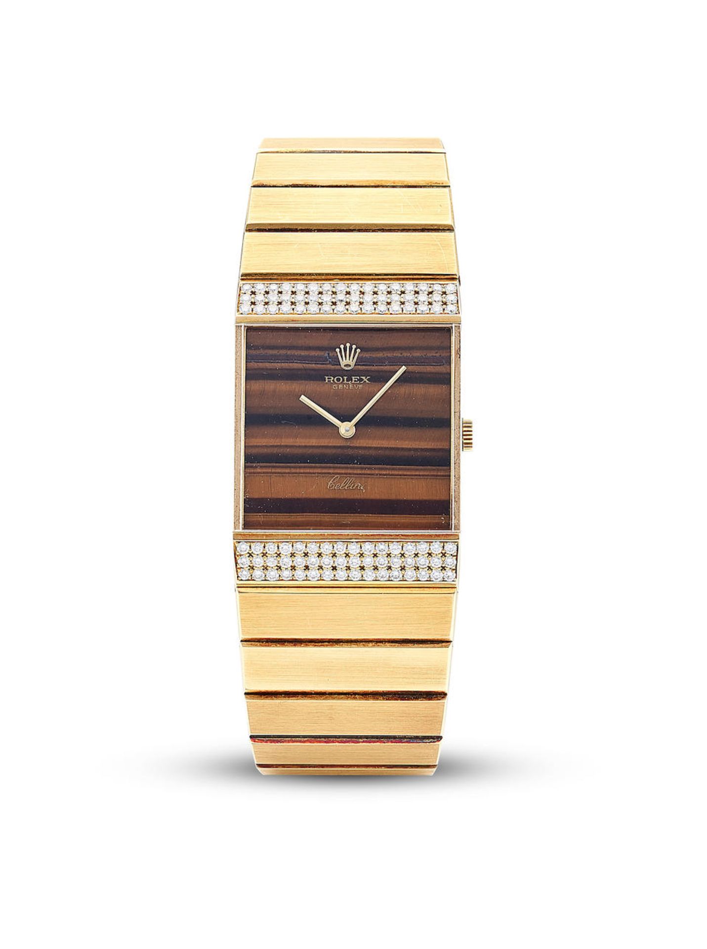 ROLEX | KING MIDAS, REF.4611, A RARE HEAVY YELLOW GOLD DIAMOND-SET BRACELET WATCH WITH TIGER'S E...