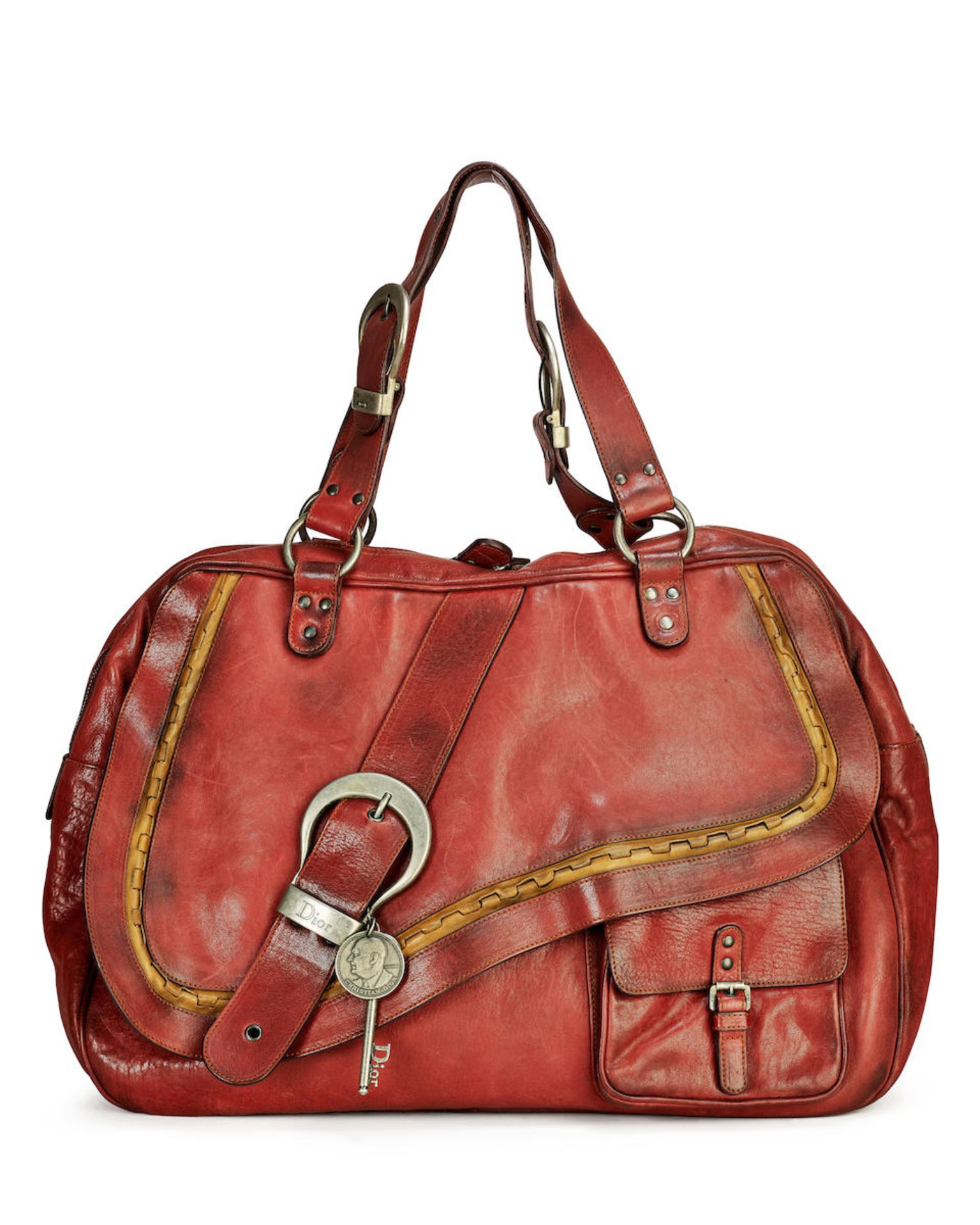 [NO RESERVE] DIOR: BROWN CALFSKIN VINTAGE TOUCHED GAUCHO DOUBLE SADDLE SHOULDER BAG (Includes a...