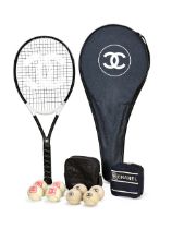 CHANEL: TENNIS RACKET & BALL SET INCLUDES EIGHT BALLS IN 2 CASES