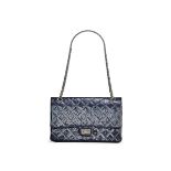 CHANEL: NAVY QUILTED CALFSKIN 2.55 MEDIUM DOUBLE FLAP WITH RUTHENIUM HARDWARE (Includes serial s...