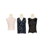 [NO RESERVE] CHANEL: A SET OF 3 LIGHT PINK CASHMERE SILK BACK ZIPPED TOP: BLUE STAR AND MOON CC ...