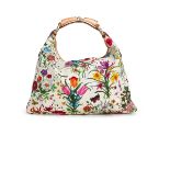 GUCCI: MULTI COLOURED CANVAS FLORAL HORSEBIT WITH LIGHT GOLD TONED HARDWARE (Includes original d...