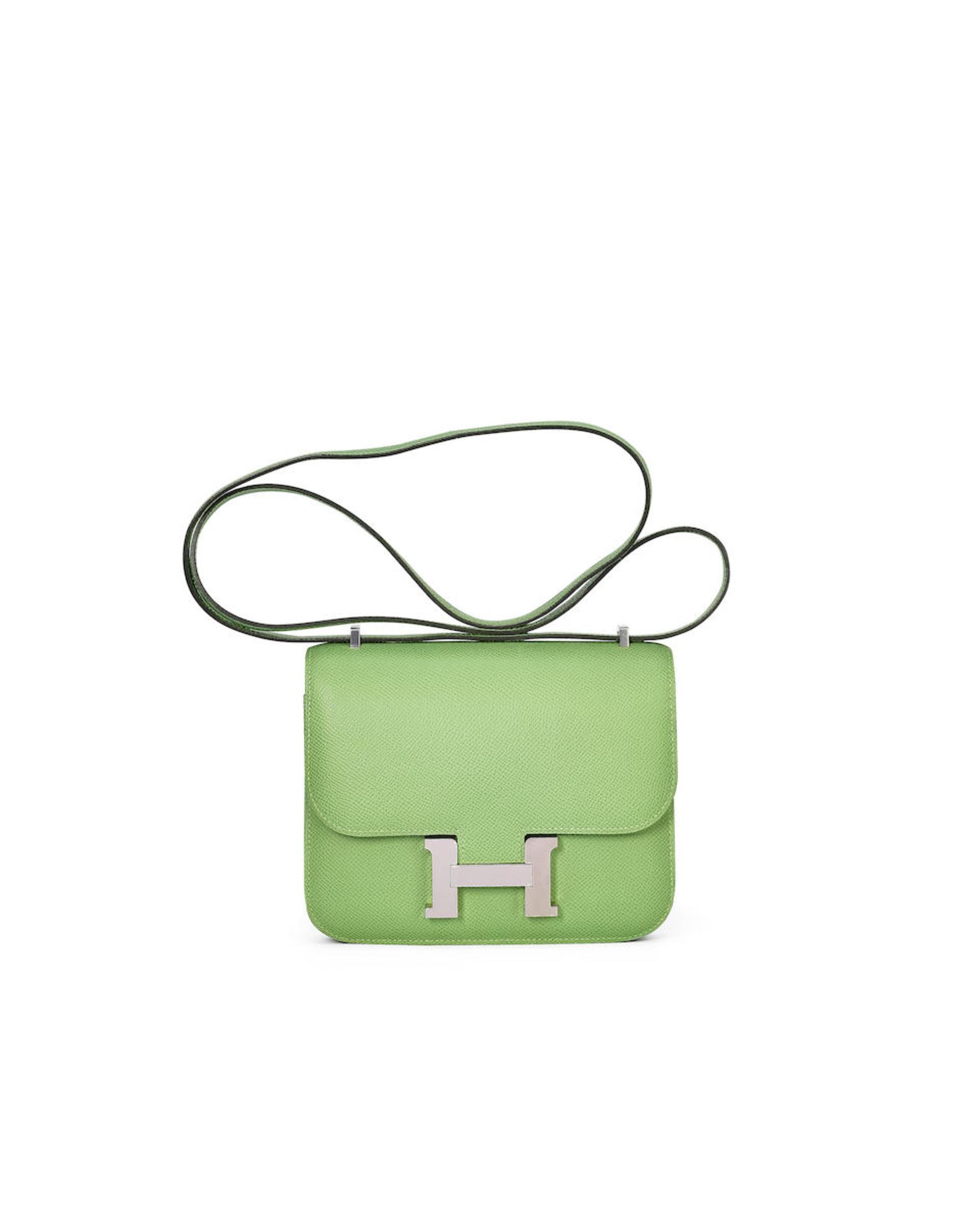 HERMÈS: VERT CRIQUET EPSOM MINI CONSTANCE WITH PALLADIUM HARDWARE (Includes original dust b...