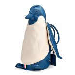 THOM BROWNE: BLUE AND WHITE PEBBLE GRAIN PENGUIN BAG WITH GOLD TONED HARDWARE (Includes original...