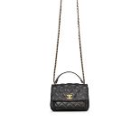 CHANEL: BLACK QUILTED CALFSKIN TOP HANDLE FLAP BAG WITH GOLD BRUSHED TONED HARDWARE (Includes se...