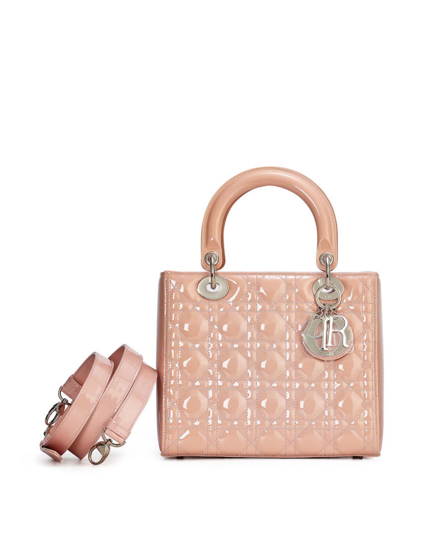 DIOR: PINK PATENT LADY DIOR BAG WITH SILVER TONED HARDWARE (Includes authentication card, should...