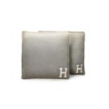 HERMÈS: A SET OF TWO NATURAL/GREY/OMBRE BROWN YACK'N'DYE 100% WOOL PILLOWs (Includes origi...