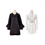 [NO RESERVE] MONCLER: A SET OF 2 BLACK DOWN HOODED TRENCH COAT WITH FLAIRED SLEEVES; WHITE GAMME...