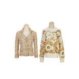 [NO RESERVE] CHANEL: A SET OF 2 MULTI COLOURED JACKET AND GOLD LEAF EMBORDERY TOP