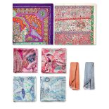 [NO RESERVE] HERMÈS: A SET OF 8 SILK, CASHMERE, COTTON MULTI COLOUR PRINTED AND PLAIN SCARV...