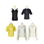 LOUIS VUITTON: YELLOW SHORT SLEEVES ZIP UP MONOGRAM EDGE JACKET; CHANEL: A SET OF 4 LIGHT GREY Z...