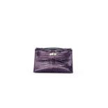 HERMÈS: AMETHYST SHINY ALLIGATOR KELLY POCHETTE WITH PALLADIUM HARDWARE (Includes felt prot...