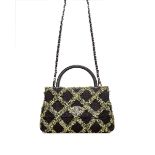 CHANEL: BLACK AND YELLOW TWEED BLACK LIZARD COCO HANDLE FLAG BAG WITH RUTHENIUM HARDWARE (Includ...