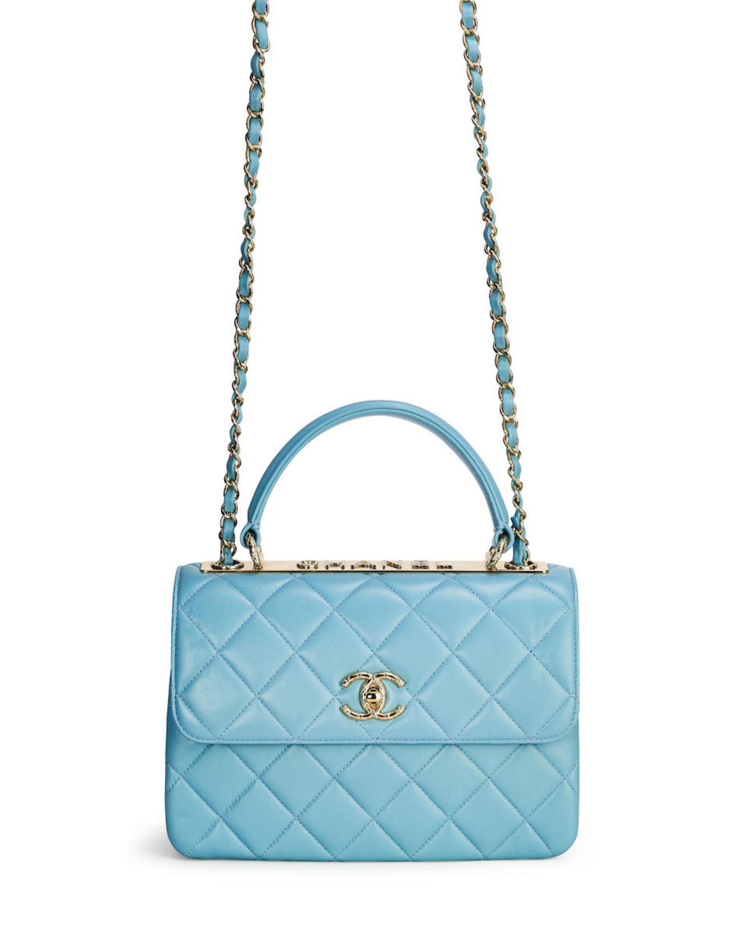 CHANEL: BLUE LAMBSKIN SMALL TRENDY CC WITH GOLD TONED HARDWARE (Includes microchips, original du...