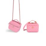 CHANEL: PINK CAVIAR QUILTED CC LOGO TOP HANDLE VANITY CASE; PINK PURPLE CAVIER VANITY CASE WITH ...