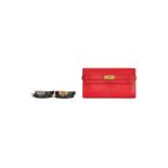 [NO RESERVE] HERMÈS: A SET OF 3 RED MYSORE KELLY WALLET WITH GOLD HARDWARE; BLACK BOX RIVAL...