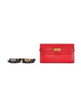 [NO RESERVE] HERMÈS: A SET OF 3 RED MYSORE KELLY WALLET WITH GOLD HARDWARE; BLACK BOX RIVAL...