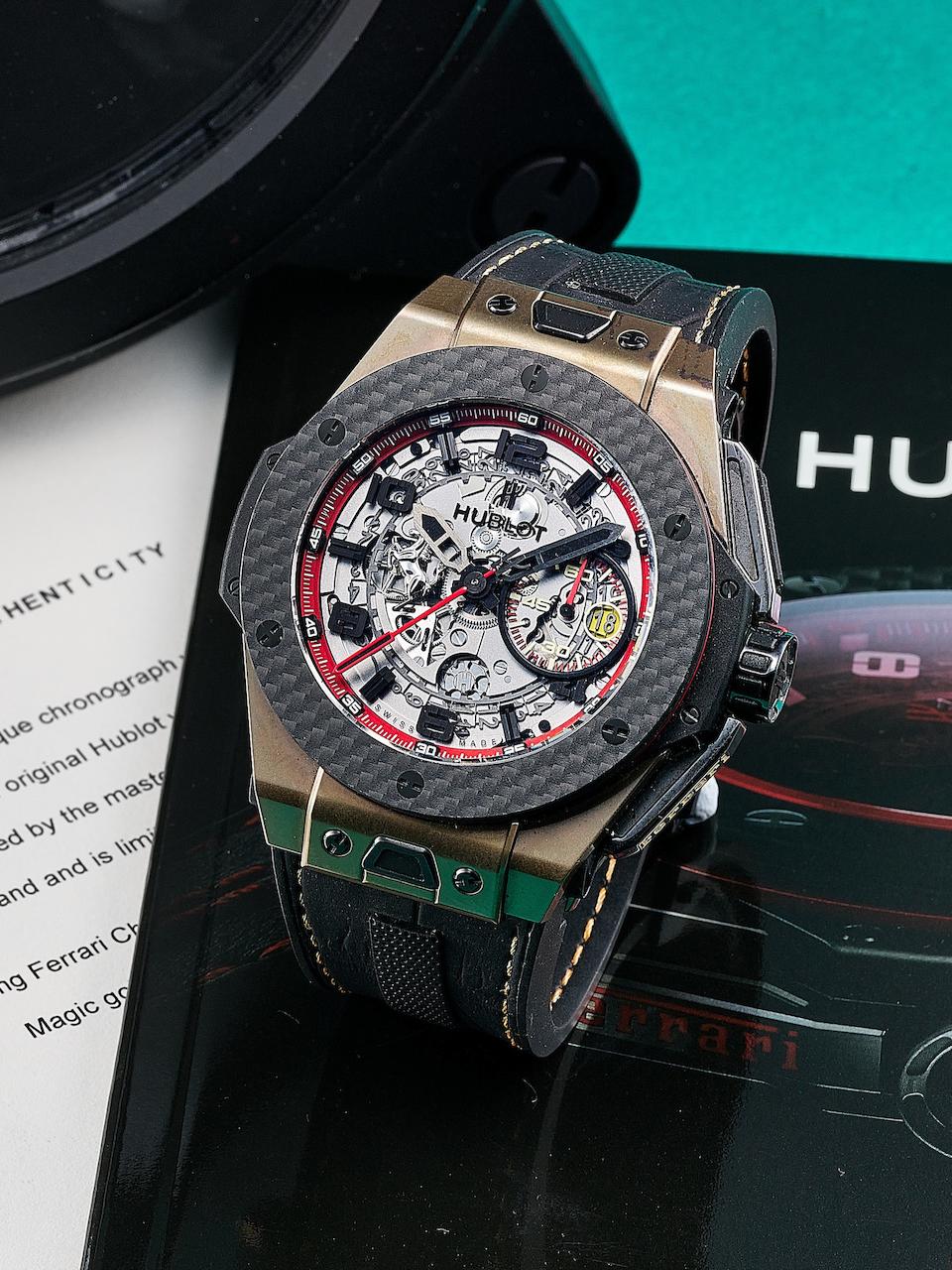 HUBLOT | BIG BANG 'FERRARI', A LIMITED EDITION TITANIUM AND YELLOW GOLD FLYBACK CHRONOGRAPH WRIS...