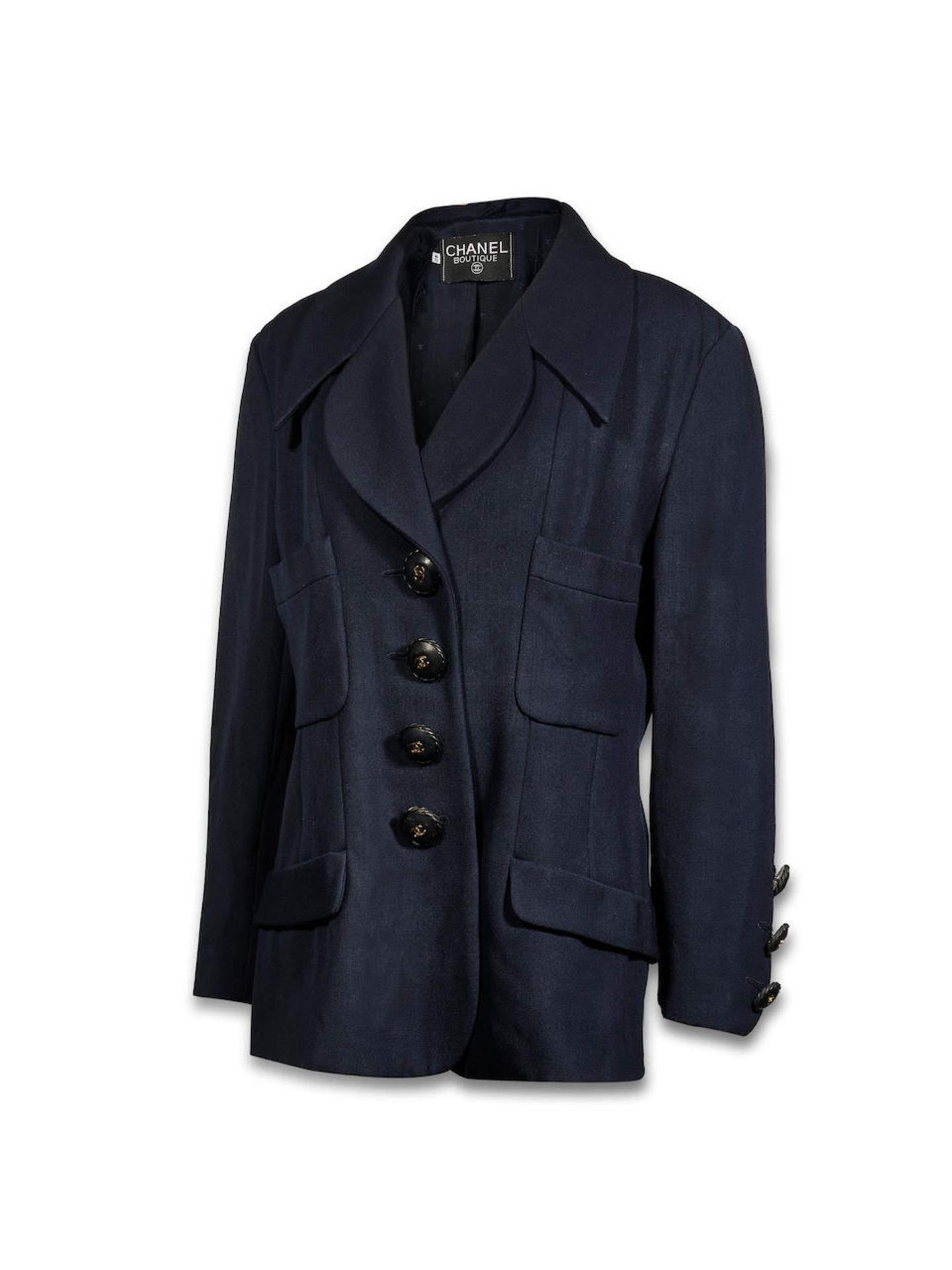 CHANEL: NAVY JACKET WITH CC BUTTONS (Includes clothes-hanger)