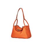 HERMÈS: ORANGE CLEMENCE LINDY 30 WITH PALLADIUM HARDWARE (Includes original dust bag)