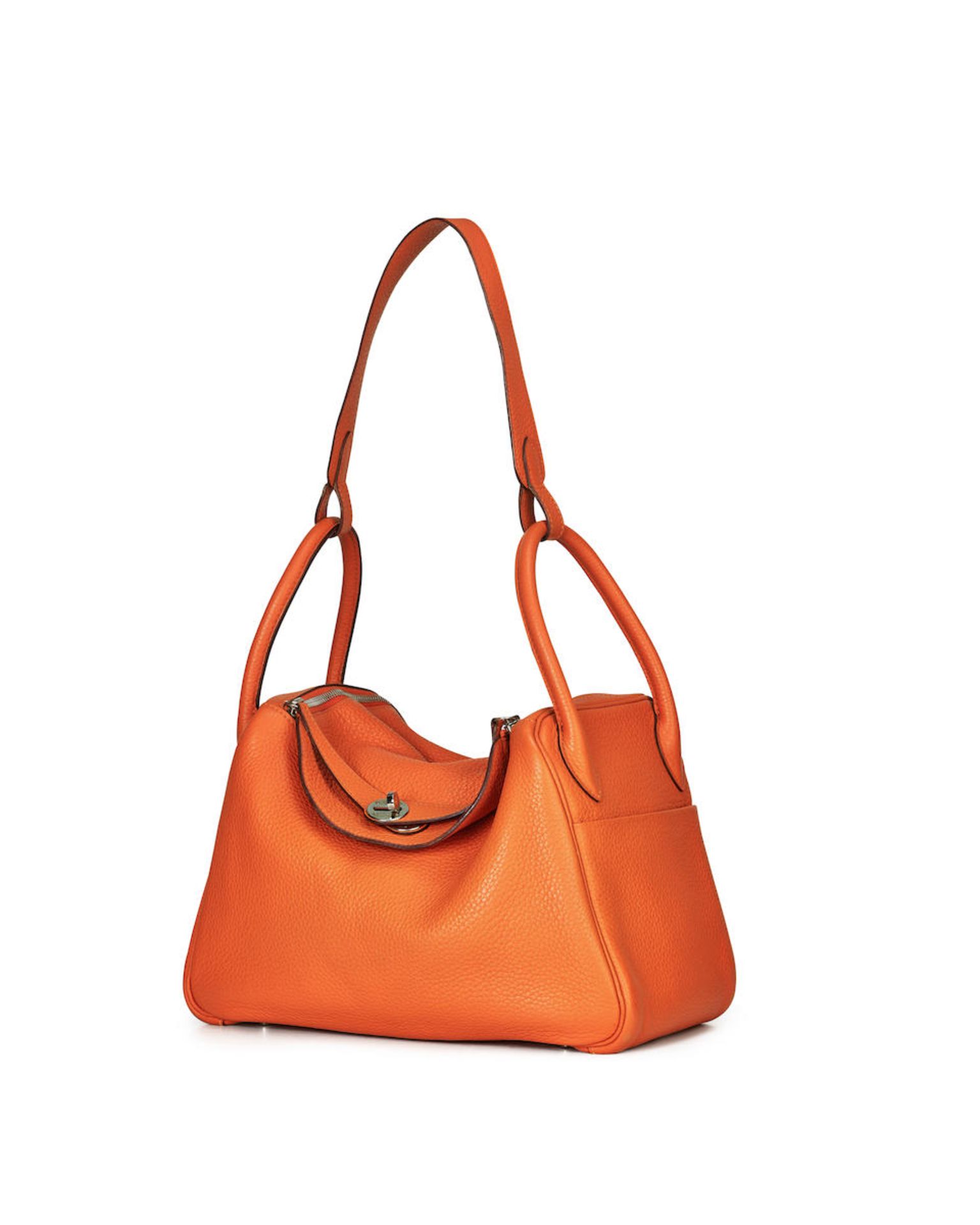 HERMÈS: ORANGE CLEMENCE LINDY 30 WITH PALLADIUM HARDWARE (Includes original dust bag)