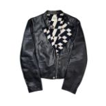 [NO RESERVE] HERMÈS: BLACK LEATHER BIKER JACKET WITH H MONOGRAM PRINTED LINING