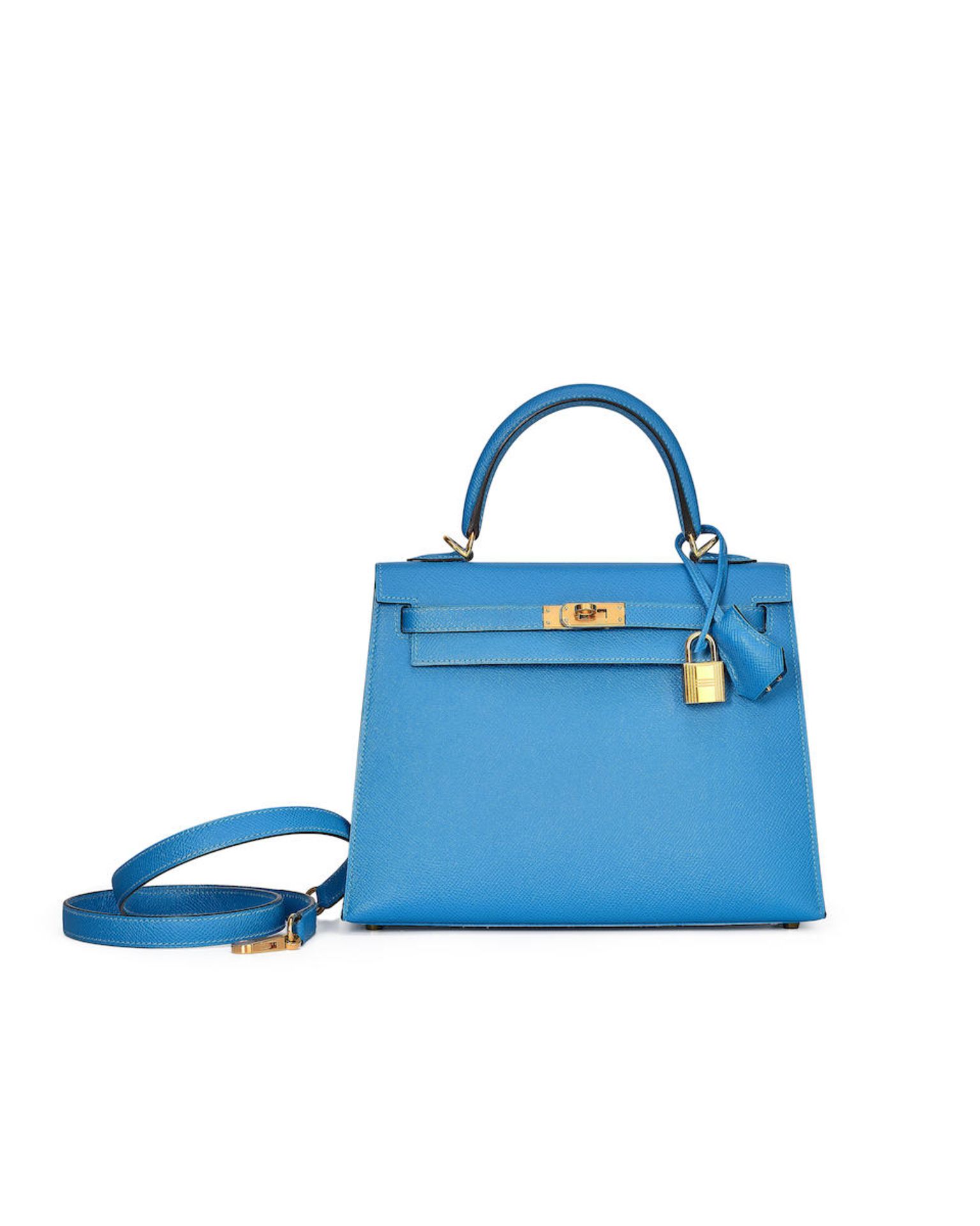 HERMÈS: BLEU PARADIS EPSOM SELLIER KELLY 25 WITH GOLD HARDWARE 2022 (Includes padlock, ke...