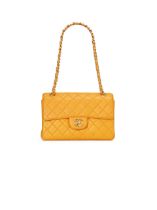 CHANEL: YELLOW DOUBLE SIDED LAMBSKIN FLAP BAG WITH GOLD TONED HARDWARE (Includes serial sticker,...