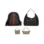 [NO RESERVE] GUCCI: A SET OF 4 BLACK JUMBO ZIP BOHO SHOULDER BAG WITH SILVER TONED HARDWARE; GG ...