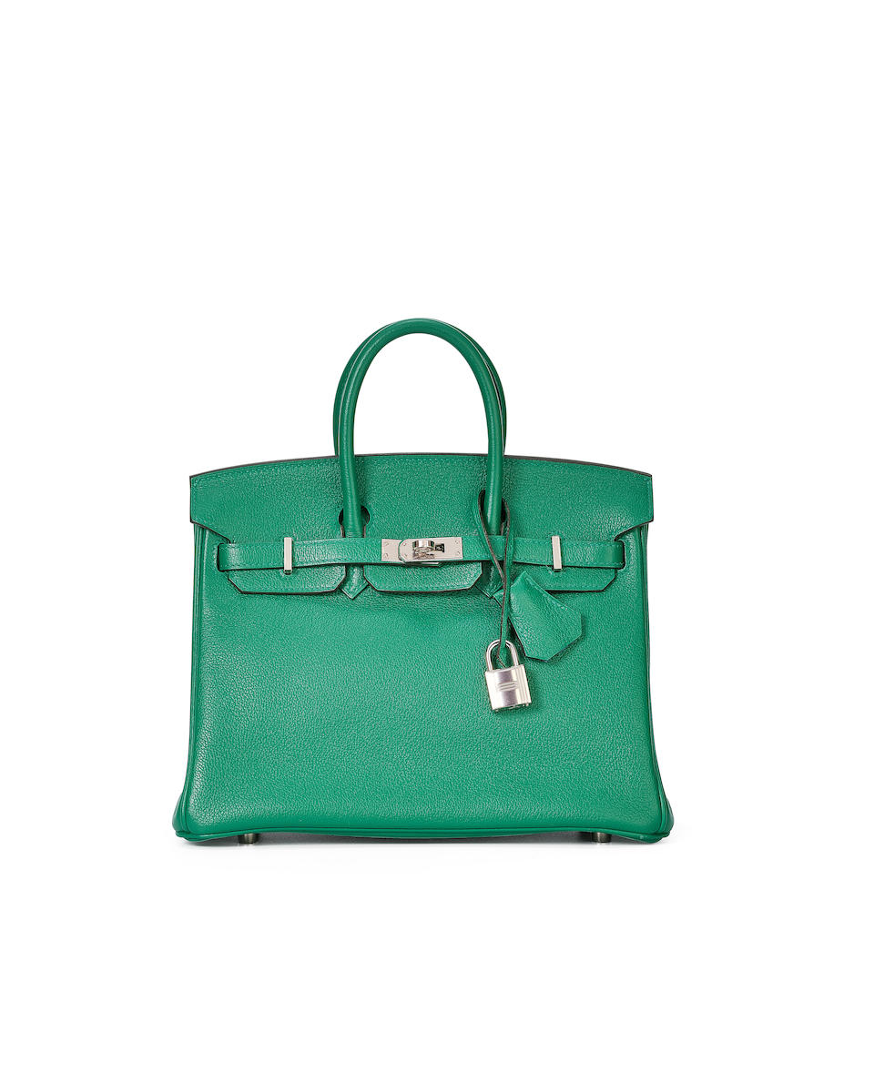 HERMÈS: BI-COLOR VERT VERONE LAGOON BLUE IZMIR VERSO TOGO BIRKIN 25 WITH PALLADIUM HARDWARE...